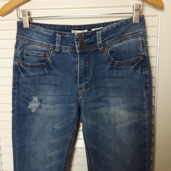 Indigo Rein Jeans Women Juniors Size 7 Ankle Skinny Distressed 2 Button Closure - Picture 2 of 16